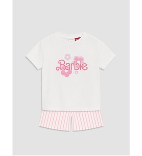 LCW baby Ekru Barbie Baskılı Kız Bebek Şortlu Pijama Takımı