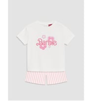 LCW baby Ekru Barbie Baskılı Kız Bebek Şortlu Pijama Takımı