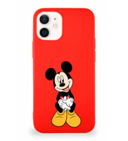 Apple iPhone 12 Mini Soft Premier Kapak Mickey Mouse-A Tasarımlı Silikon Kılıf - Kırmızı (Şeffaf)