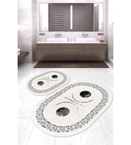 Dijital Baskılı Kaymaz Taban Yıkanabilir Oval 2'li Klozet Takımı Banyo Paspası NOKZ-SD-1067 (Krem)