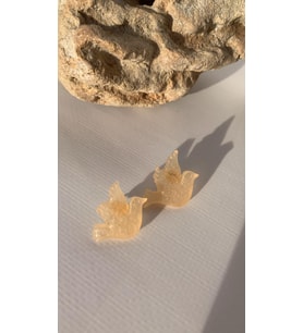 Sedefli Parlak Turuncu Renkli Güvercin Şekil Gold Aksesuarlı Epoksi Küpe El Yapımı Hediyelik
