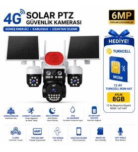 9 MP Çift Panelli 3 Lensli 4G SIM Kartlı Solar PTZ Güvenlik Kamerası + 12 Ay Turkcell Hat Hediye 4G_BS_W3