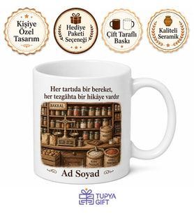 Bakkal Temalı Nostaljik Baskılı Kupa Bardak Hediye Özel Tasarım Porselen Mug