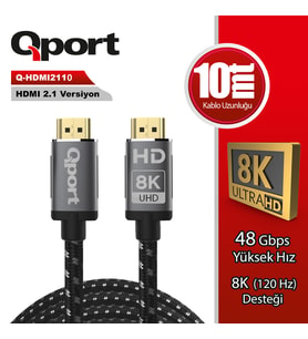 QPORT Q-HDMI2110 10metre 2.1V 8K HDMI Görüntü Kablosu