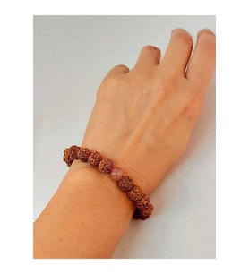 Çilek Kuvars Taşlı Rudraksha Tohum Unisex Bileklik 8mm