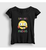 Presmono Kadın Siyah Poster Smiling Friends T-Shirt 533793tt