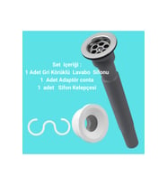 Gri Körüklü Lavabo Sifon Seti  Adaptör Conta + Sifon Kelepçesi Dahil 3’lü Takım