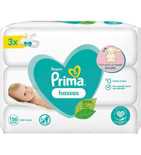 Prima Islak Havlu Mendil Hassas Ciltler İçin Bitki Bazlı Kokusuz 52 Yaprak (3 Lü Pk) 156 Yaprak