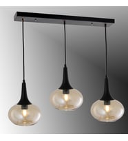 TT602-3S-SY-BAL TT Aydınlatma Mat Siyah - Bal  3 lü Hunili Tombul Camlı Sıralı Avize