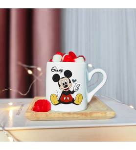 Mickey Mouse Tasarımlı Ahşap Tabaklı Kişiye Özel Türk Kahvesi Fincanı