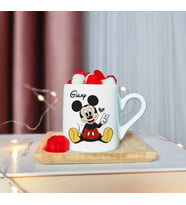 Mickey Mouse Tasarımlı Ahşap Tabaklı Kişiye Özel Türk Kahvesi Fincanı