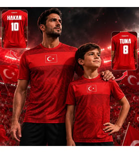 BK Gift Kişiye Özel İsimli ve Numaralı Baba&Oğul Set Türkiye Milli Takım Forması - Tek Yürek Milli Takım Ruhu