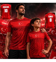 BK Gift Kişiye Özel İsimli ve Numaralı Baba&Oğul Set Türkiye Milli Takım Forması - Tek Yürek Milli Takım Ruhu
