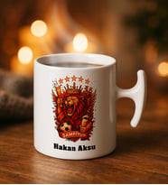 BK Gift Kişiye Özel İsimli Sarı Kırmızı Taraftar Tasarımlı Hammer Kulplu Beyaz Kupa Bardak-4, Arkadaşa Hediye, Sevgiliye Hediye, Taraftar Hediyesi