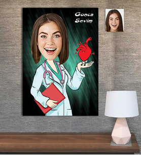Kişiye Özel Karikatür Baskılı Ahşap Tablo Doktor Kadın-11 30x40