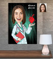 Kişiye Özel Karikatür Baskılı Ahşap Tablo Doktor Kadın-11 30x40