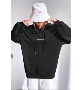 Unisex Oversize Brooklyn Baskılı Sweatshirt (Siyah)