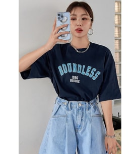 Unisex Boundless Baskılı Oversize Tshirt (Lacivert)
