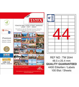 TANEX 48.5x25.4mm LASER ETİKET TW-2044