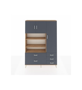 Arges Gardrop 9 Raflı 5 Çekmeceli 3 Kapaklı 132x30x195 Çam-Antrasit