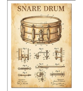 Snare Drum Teknik Çizim Vintage Dekoratif Kanvas - Mdf Ahşap Tablo