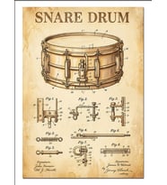 Snare Drum Teknik Çizim Vintage Dekoratif Kanvas - Mdf Ahşap Tablo