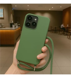 Coverzone Apple iPhone 16 Pro ile Uyumlu ?pli Boyun Ask?l? Silikon K?l?f Kadife ?� Yap?l? Dulcet Epiphany boyun �apraz as?labilen ?pli K?l?f Ye?il