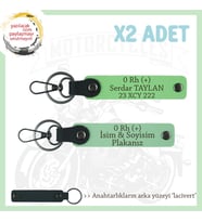 Motosiklet Sürücüsüne Özel İsim Plaka ve 0 Rh (+) Kan Grubu Yazılı x2 Anahtarlık, Yeşil-F Yeşil-Laci (Çok Renkli)