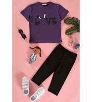 Baskılı Tshirt Tayt Siyah Alt Üst Takım