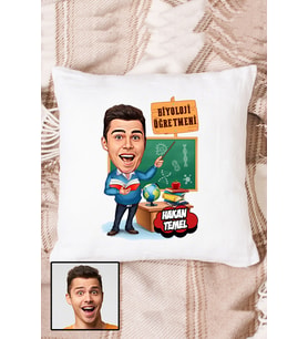 Erkek Biyoloji Öğretmenine Hediye Karikatürlü Kişiye Özel Yastık