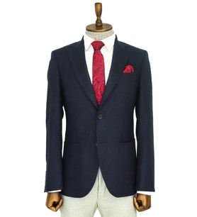 Slim Fit Desensiz Geniş Yaka Lacivert Erkek Yün Ceket - Wessi