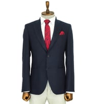 Slim Fit Desensiz Geniş Yaka Lacivert Erkek Yün Ceket - Wessi