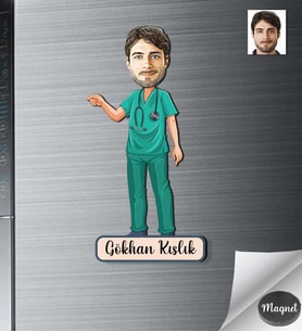 Kişiye Özel Doktor Erkek Ahşap Magnet -4