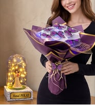 Kişiye Özel Hediye Led Işıklı Fanus ve Renkli Led Işıklı Kelebek Buketi (Model 6)