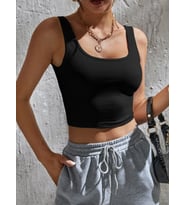 Liona Kadın Kare Yaka Siyah Slim Fit Crop Top Bluz