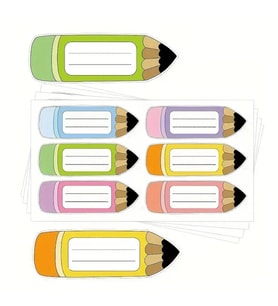 Kalem Şekilli Çocuk Defter İsim Etiketi – Defter, Kitap, Çanta İçin Renkli Kuşe Sticker