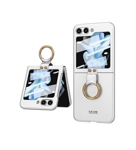 Galaxy Z Flip 5 Kılıf Kıpta Yüzüklü Flip Sert Kılıf (Gümüş)