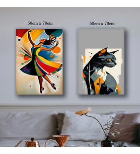 kedi ve dans eden kadın tablo resim kanvas 2 adet 50x70