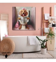 Tekli Kare Kanvas Banyo Tablosu Gazete Okuyan Pembeli Golden