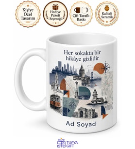 Kolaj Tasarımlı Şehir Temalı Kupa Bardak Özel Tasarım Hediye