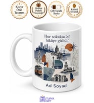 Kolaj Tasarımlı Şehir Temalı Kupa Bardak Özel Tasarım Hediye