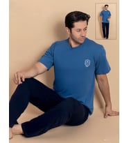 Pijamerry Erkek Bisiklet Yaka Kısa Kol Penye Pijama Takımı 6380 - 1 Adet (Mavi)