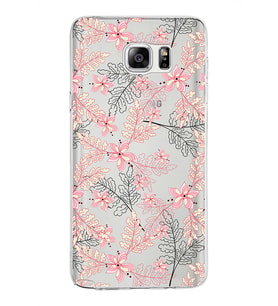 Samsung Galaxy Note 5 Kapak Floral Kırmızı Tasarımlı Şeffaf Silikon Kılıf
