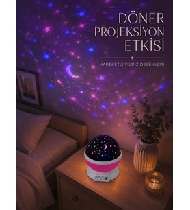 Döner Projeksiyon Lambası Renkli Yıldız Ve Gökyüzü Efektli