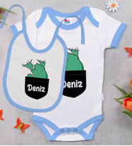 BK Kids Kişiye Özel İsimli Mavi Bebek Body Zıbın ve Mama Önlüğü Hediye Seti-39