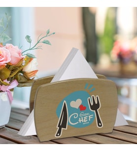 BK Gift Kişiye Özel Güzel Chef Tasarımlı Lüks Ahşap Peçetelik-9