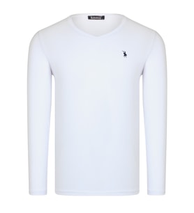 T8587 DEWBERRY V YAKA ERKEK UZUN KOL T-SHIRT-PAMUK BEYAZ