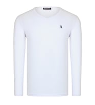 T8587 DEWBERRY V YAKA ERKEK UZUN KOL T-SHIRT-PAMUK BEYAZ