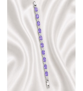 Mor Oval Kristal Taşlı Çiçek Desenli Tam Tur 19 cm Çelik Kadın Bileklik