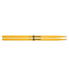 Promark TX5AW-YELLOW 5A American Hickory Baget - Sarı (Profesyonel)  Parlak Sarı Renk, Yüksek Mukavemetli Boya Katmanı, Amerikan Hickory Ağacı ve Klasik Ahşap Uç